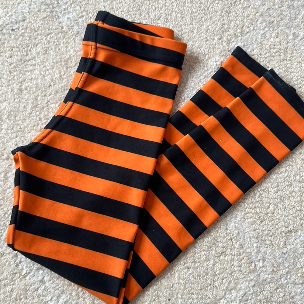 Halloween striped leggings Orange Black 7 girls